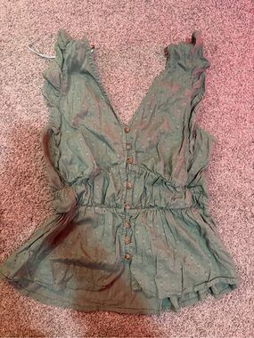 Old Navy Sage Green Button-Front Ruffled Peplum Camisole